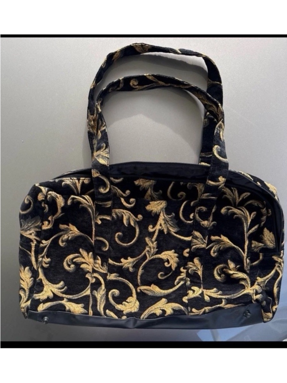 Black and Gold Embroidered Velvet Travel Tote